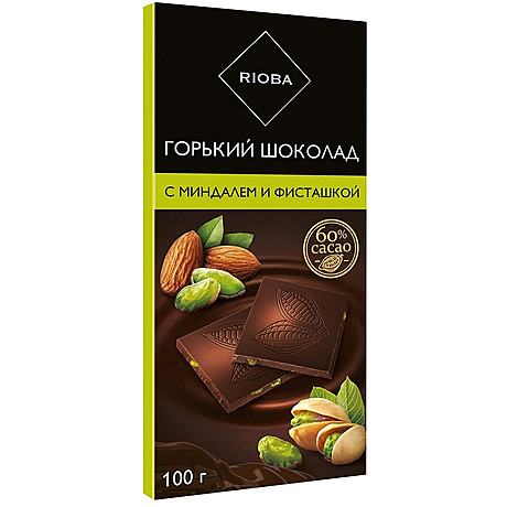 Шоколад RIOBA, горький миндаль/фисташка, 100гр.