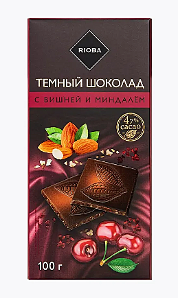 Шоколад RIOBA, горький с вишней и миндалем, 100гр.
